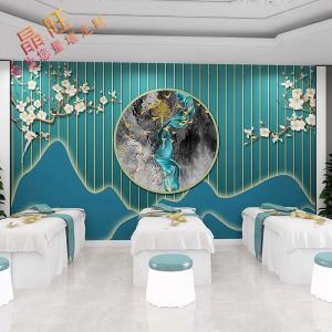 Health Care Center Wall Paper Bird Flower Therapy Store Bar Counter Background Wall Paper Beauty Salon Wallpaper Decorative Scroll Paper
