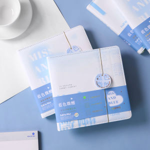 Blue Romantic Square Grid High Aesthetic Kawaii Minimalist Ins Style Notebook