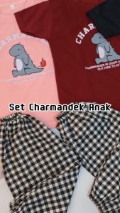 AQILA - SETELAN CHARMANDEK ANAK TERBARU / SETELAN ANAK DINO TARTAN / SETELAN ANAK PEREMPUAN
