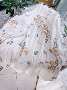 Original Spring Summer Autumn Korean Forest System Pure Cotton Lantern Sleeve Dress Wooden Edge Ear Collar High Waist Loose A-Line Doll Skirt