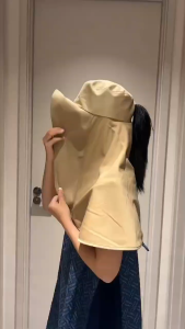 Summer Women Cap Outdoor Uv Anti Neck Protection Sun Visors Hat Fishing Hiking Big Brim Shawl Sunscreen Ponytail Cap Solid Color