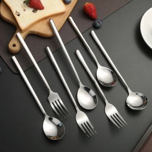 Korean Fashion Spoon Fork Anti Slip Stainless Steel Portable Rust Proof Mirror Polish Dinnerware Home Utensil