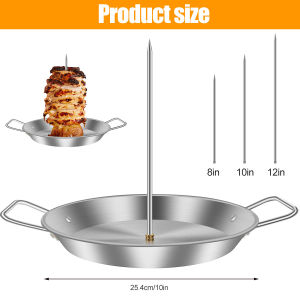 Vertical Skewer Stainless Steel Grill Shawarma Skewer Stand with Oil Bottle Brush for Kitchen Outdoor Picnic BBQ Roast Meat Tool