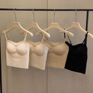 Elegant Pure Color Button-Up Camisole Vest Womens Summer Fashion Trend Backless Seamless Strapless Bralette Tank Top