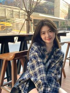 Áo Sơ Mi Kẻ Caro Thời Trang Nữ Dáng Rộng Thoải Mái Cổ Polo Dài Tay Thường Xuân Thu 2025 Áo Khoác Cardigan Hở Cổ Điển