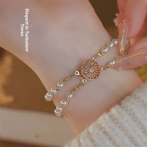 Double Layered Stacked Pearl Bracelet Womens Vintage Courtly Elegant Gift Fashion Jewelry Alloy Plated Silver Gold Heart Drop