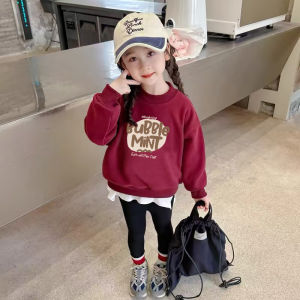 เสื้อฮู้ดผ้าขนแกะสีแดงมะพร้าวสำหรับเด็กผู้หญิง เสื้อฮู้ดผ้าขนแกะแบบสวมหัว ทรงหลวม แขนยาว ปกตั้ง ฤดูใบไม้ร่วง/ฤดูหนาว