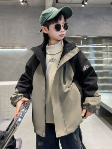 Boys Spring Autumn Jacket 2025 New Style Windbreaker Coat Handsome Top for Middle Large Children Thickened Fleece Lined Zipper Closure
