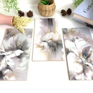 RUNABEE HIASAN DINDING 15X30CM DEKORATIF ABSTRAK WALL ART FLOWER WHITE AND GOLD PAJANGAN KAYU