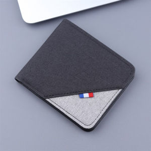 Canvas Color Block Wallet Mens Short Style Ultra Thin Foldable Youth Student Simple Personality Leather Clip Trendy Brand 2025 New Model