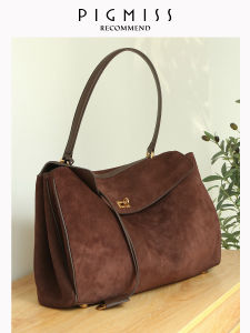 Large Capacity Leather Velvet Commuter Bag Womens Tote Handbag PIGMISS Fall Winter New Style Soft Handle Zipper Closure