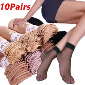 10Pairs Women Boat Socks Invisible Ankle Socks Ankle Silk Socks for Women Crystal Silk Socks Transparent Crystal Invisible Socks Female Summer Socks