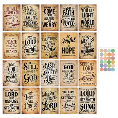 20pcs Vintage Bible Verse Quote Print Wall Cards With StickerFor Home Office Church DecorDesk DisplayGift For BirthdayEaster