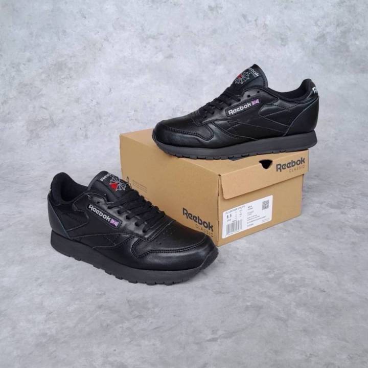 Sepatu Reebok Classic Leather All Black Triple Black Lazada