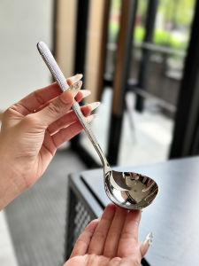 Long Handle Deep Bowl Stainless Steel Soup Spoon Korean Style Linear Pattern Large Mouth for Eating Porridge And Soup