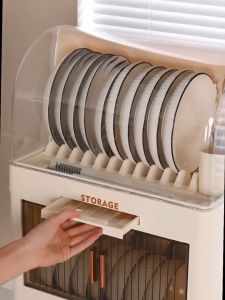 Kitchen Cabinet Dish Rack Plastic Aesthetic With Cover Foldable Dish Drainer Drying For Plates Bowls
