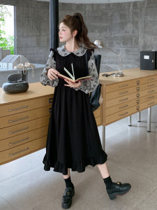 Black French School Style Sweet Anti-Aging Dress Womens Miniature Doll Dress Autumn New Arrival Casual Loose Waist Polyester Fiber