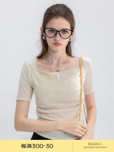 Áo Len Dệt Kim Tay Ngắn Ôm Vừa Vặn Cổ Vuông Màu Trơn EGGKA Có Đệm Ngực Mỏng Mùa Hè Cho Nữ