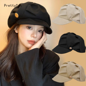 Thời trang nấm Mũ Beret thời trang đám mây lớn Mũ mùa thu Mũ bát giác màu đen mùa đông cho phụ nữ mặt mũ họa sĩ nhỏ