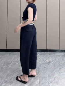 High Waist Wide Leg Linen Casual Pants Womens plus Size Pear Shape Loose Slimming Nine Point Trousers Commute Style Summer