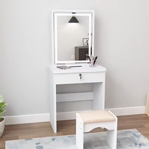 SOFTHOME Modern Elegant Dressing Table with Movable Mirror&Drawers Sturdy Large Storage Vanity Table
