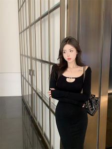 Pure Desire เซ็กซี่ แขนยาว เดรสรัดรูป เดรส Hollow Out Wrap Around กระโปรง ผู้หญิง ฤดูใบไม้ร่วง แฟชั่น พรางหุ่น เรียบหรู เผ็ด เดรส