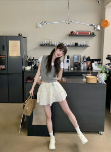 Váy Ngắn Chữ a Xếp Ly Ren Trắng Kiểu Pháp Cạp Cao Cho Nữ Mùa Hè Phong Cách Ngọt Ngào Váy Midi Bó Sát Thường Ngày