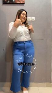 AFAREEN - Jeans Cutbray Polos Jumbo Wanita Celana Jeans Panjang Cutbray Basic Big Size 35-43