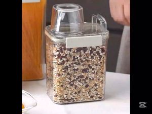 กระบอกเก็บอาหาร โหลจัดเก็บสุญญากาศ เก็บข้าว ชา กาแฟ ขนาด 1300 ml พร้อมถ้วยตวง