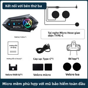 Y12 Pro Xe Máy Bluetooth Mũ Bảo Hiểm Liên Lạc Nội Bộ 500M Không Dây Gọi Rảnh Tay Chống Nước Nghe Nhạc Loa Tai Nghe Cho Tất Cả Các Loại Mũ Bảo Hiểm