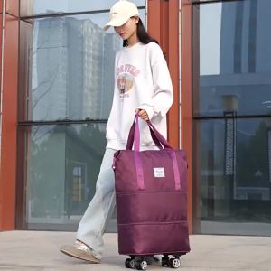 Universal Wheel Expandable Luggage Storage Bag Dry Wet Separation Large Capacity Durable Tote for Student Moving Travel