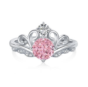 2024 New Arrival Trendy Designer Pink Crown Fashion Ring for Women Party Valentines Day Gift Jewelry R8178