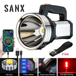 SANX 50000LM 1500M 400W Most Powerful LED Flashlight Waterproof Searchlight Outdoor Fishing Light Torch Light