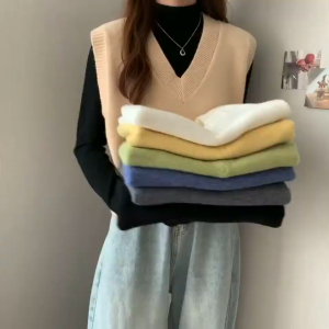 Korean Soft&Glutinous Loose Vests Tops For Women Wool Knitted Tops Sleeveless Retro V-neck Sweater Vests High Quality