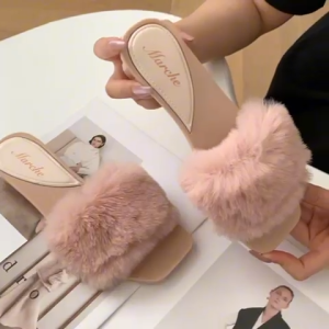 Cool Store Elegant Fur Block Heel Sandals – Korean-Inspired Formal Footwear for Women