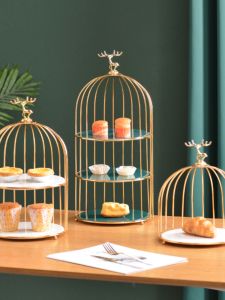 Nordic Luxury Multi-layer Bird Cage Fruit Tray Cake Display Stand Home Wedding Dessert Table Decoration Ceramic Handmade
