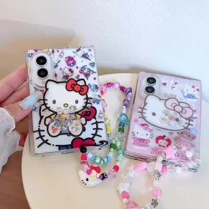 Sanrio | Ốp Điện Thoại Từ Tính Hello Kitty Hồng Hoạt Hình Dễ Thương Cho Samsung Galaxy Z Fold 8 6 5 43 Ultra Kèm Dây Đeo - Chống Sốc Chống Xước