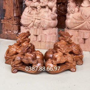 Tượng cặp tỳ hưu cầu gỗ hương kích thước dài từ 15--30cm cực đẹp sắc nét