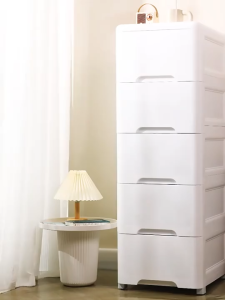 Hisoa 3-7 Layer Plastic Gap Storage Cabinet White Home Silm Drawer Cabinet With Wheels Space Savers