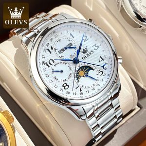 OLEVS Mechanical Watches for Men Fashion Seven-Hand Sun Moon Phase Orignal Waterproof Wristwatches with Gifts Box