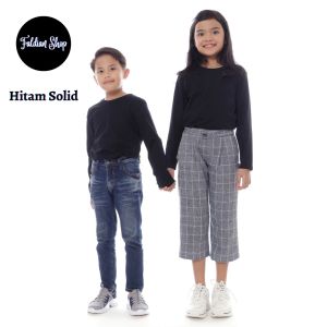 Kaos Polos Anak Oneck Lengan Panjang Bahan Katun Combed 30s Warna Hitam Solid