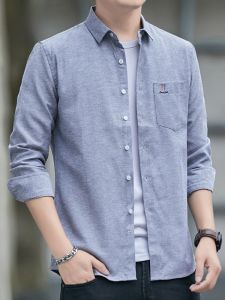 ROMON | เสื้อเชิ้ตแขนยาวผู้ชาย ทรงหลวม ผ้าอ็อกซ์ฟอร์ด ทรงพอดีตัว ทรงธุรกิจ ทรงลำลอง ไม่ต้องรีด สำหรับฤดูใบไม้ร่วง