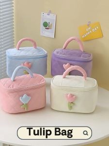 Ready Stock Cosmetic Tulip Bag Tote Canvas Plaid Waffle Pouch Basket Ins Cream Pink Pencil Box Case Student Women Shoulder Flower Ins Beige Cream Pink Blue Coco Aesthetic School Casual Simple Girl Boy Comfortable Modern Classic Cute Pretty Cozy Ikea