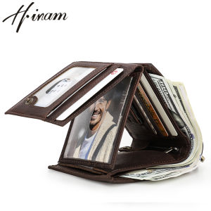 Ví ngắn cho nam da thật hiram với xích chống trộm ví đựng thẻ ví tiền xu Nam Ví Khóa Kéo Túi Ví kẹp tiền