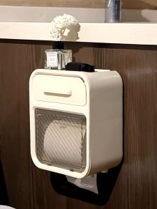 Tempat Tisu Gantung Tempel Tanpa Bor Kamar Mandi Serbaguna dengan Laci Penyimpanan / Tissue Box