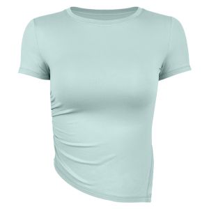 Womens Sporty Short Sleeve Top Asymmetrical Split Design Breathable Slimming Yoga Fitness Running Training T-Shirt