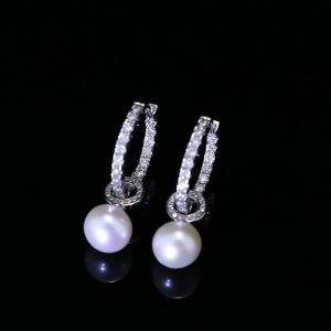 Classical Round Pavé Moissanite With Pearl Hoop Earrings Excellent Cut Premium Quality Silver Elegant Fashion Jewellery Moissanite Diamond Drop Hoop Earrings