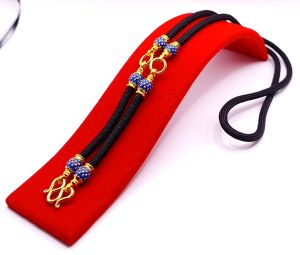 N061 สร้อยคอห้อยพระ สร้อยเชือก สร้อยพระเชือกร่ม เชือกร่ม สร้อยพระ3องค์ ยาว24นิ้ว หัวลูกตุ้ม ลงยา สีน้ำเงิน ขนาด 3 มม. สวมหัวได้