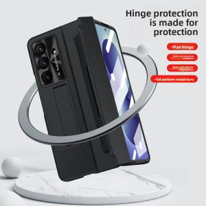 szhaiyu | Case For Samsung Galaxy Z Fold 8 Ultra Fold 8 7 6 5 4 Flat Hinged Plain Leather With Hinge Full Shockproof Mobile Phone Cover