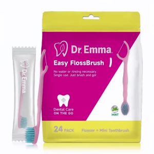 Dr. Emma 2-in-1 Travel Toothbrush Set | Disposable Portable Kit with Mini Toothbrush Flosser & Toothpaste | Mint Fresh Breath